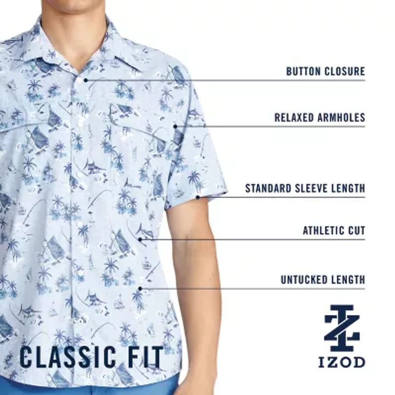 IZOD Sunshield Performance Mens Short Sleeve Regular Fit Stretch Fabric Button-Down Shirt