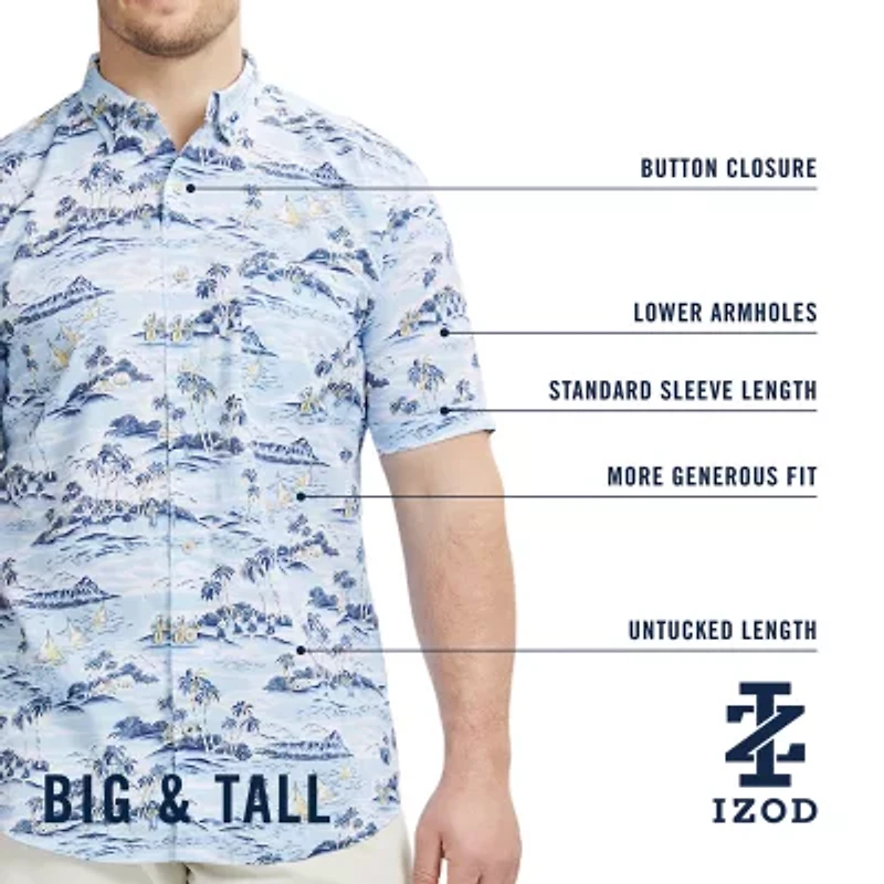 IZOD Dockside Chambray Mens Short Sleeve Classic Fit Big and Tall Button-Down Shirt