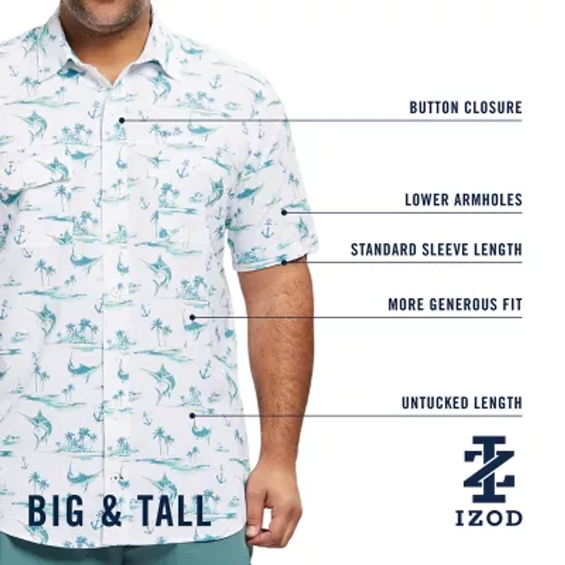 IZOD Mens Short Sleeve Classic Fit Stretch Fabric Big and Tall Button-Down Shirt