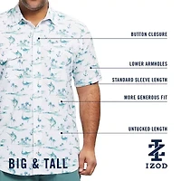IZOD Mens Short Sleeve Classic Fit Stretch Fabric Big and Tall Button-Down Shirt