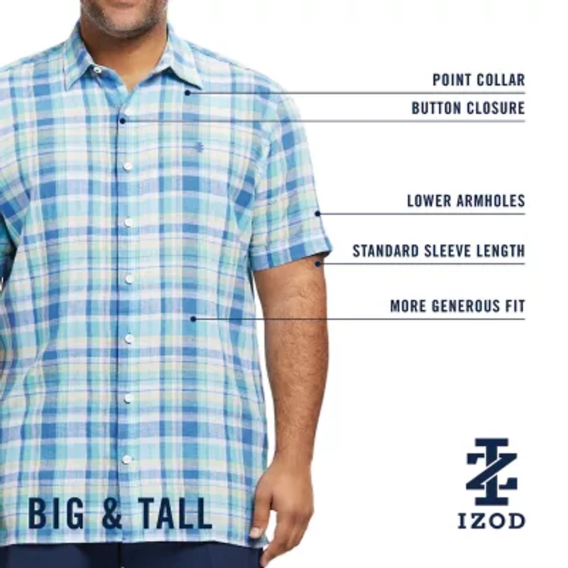 IZOD Lux Classic Mens Short Sleeve Fit Big and Tall Button-Down Shirt