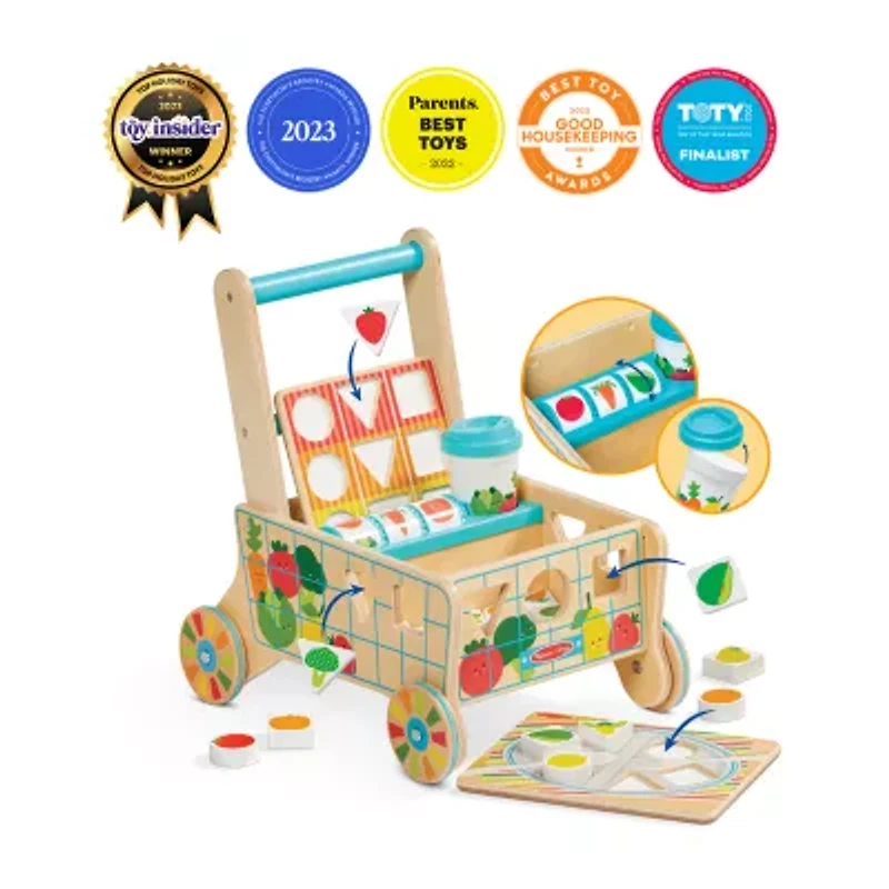 Melissa & Doug Wooden Shape Sorting Grocery Cart Interactive Toy
