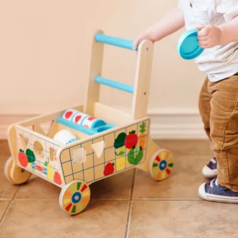 Melissa & Doug Wooden Shape Sorting Grocery Cart Interactive Toy