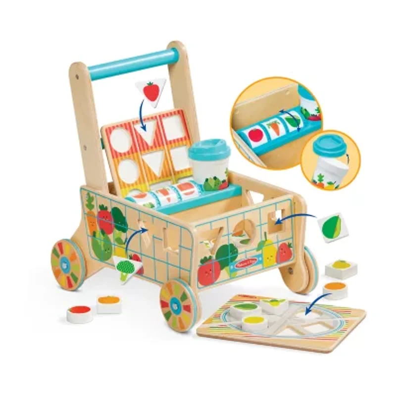 Melissa & Doug Wooden Shape Sorting Grocery Cart Interactive Toy