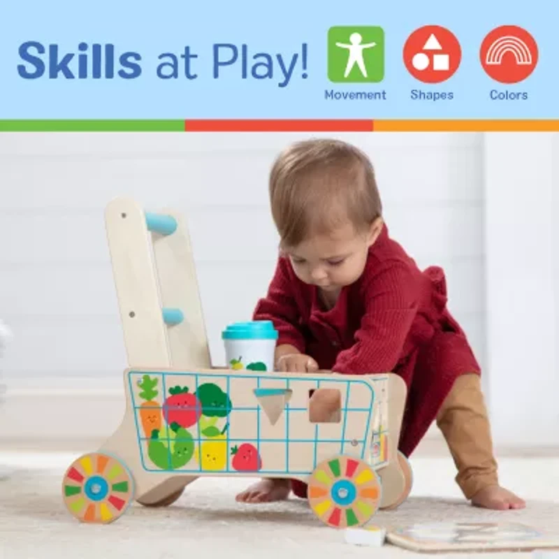 Melissa & Doug Wooden Shape Sorting Grocery Cart Interactive Toy