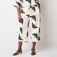 Worthington Womens Wide Leg Mid Rise Regular Fit Plus Pull-On Pant