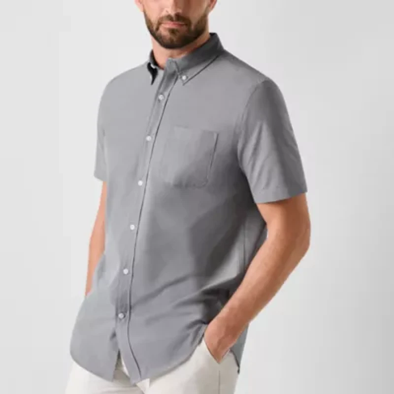 St. John's Bay Breathable Performance Mens Short Sleeve Classic Fit Button-Down Shirt