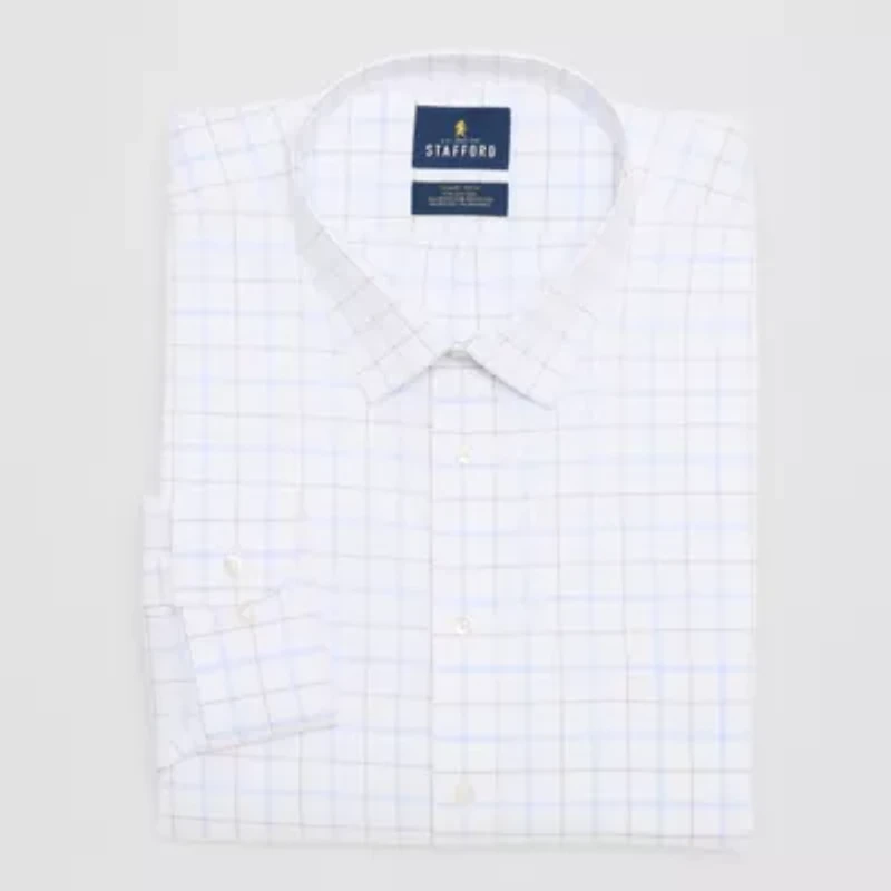 Stafford Smart Tech Mens Regular Fit Stretch Fabric Wrinkle Free Long Sleeve Dress Shirt