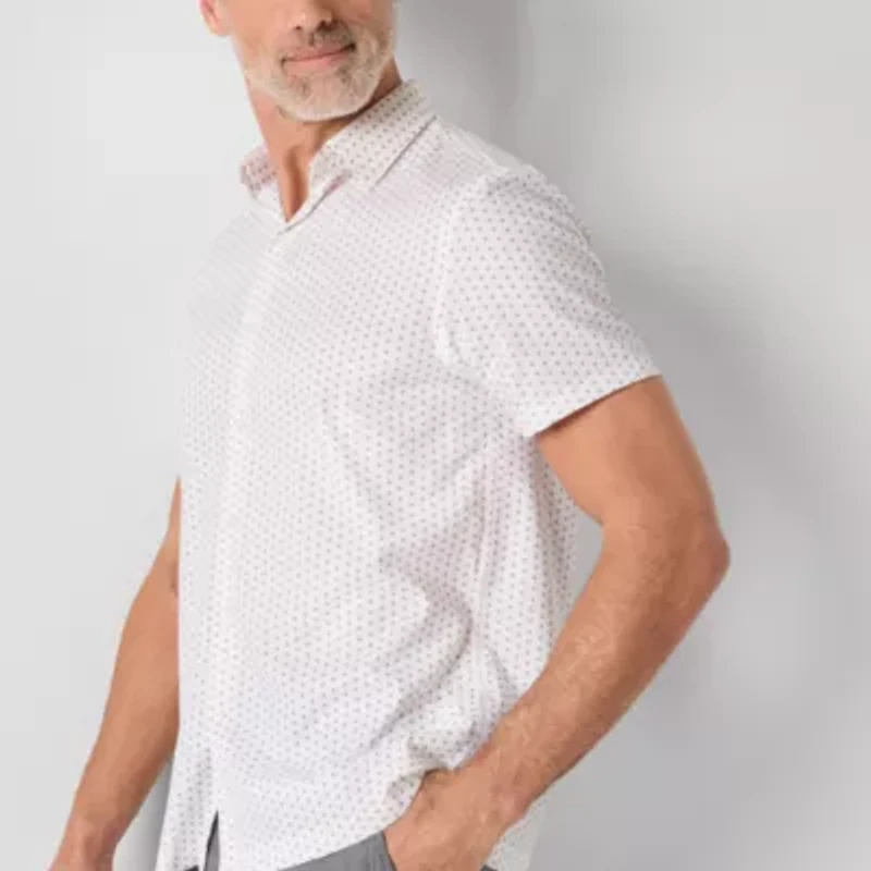 Stafford Cool Tech Mens Short Sleeve Regular Fit Stretch Fabric Wrinkle Free Button-Down Shirt