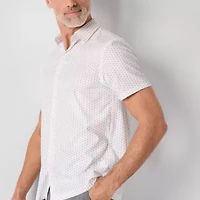 Stafford Cool Tech Mens Short Sleeve Regular Fit Stretch Fabric Wrinkle Free Button-Down Shirt