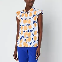 Liz Claiborne Womens Sleeveless Cap Sleeve Regular Fit Button-Down Shirt