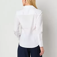 Worthington Womens Cuffed Long Sleeve Regular Fit Poplin Button-Down Shirt