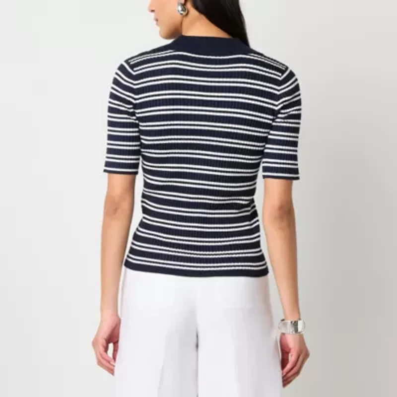 Worthington Womens Short Sleeve Striped Pullover Sweater