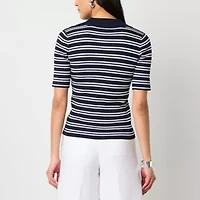 Worthington Womens Short Sleeve Striped Pullover Sweater