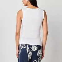 Worthington Womens Split Crew Neck Sleeveless Tank Top