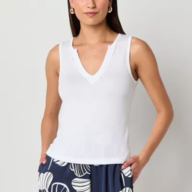 Worthington Womens Split Crew Neck Sleeveless Tank Top
