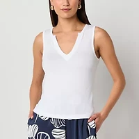 Worthington Womens Split Crew Neck Sleeveless Tank Top