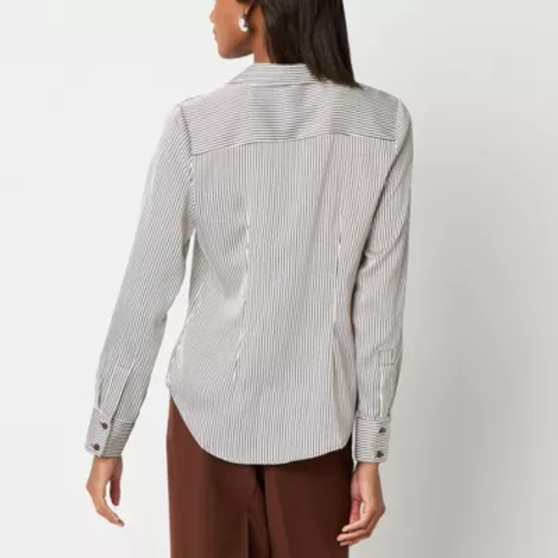 Worthington Womens Cuffed Long Sleeve Button-Down Shirt