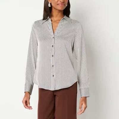 Worthington Womens Cuffed Long Sleeve Button-Down Shirt