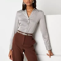Worthington Womens Cuffed Long Sleeve Button-Down Shirt