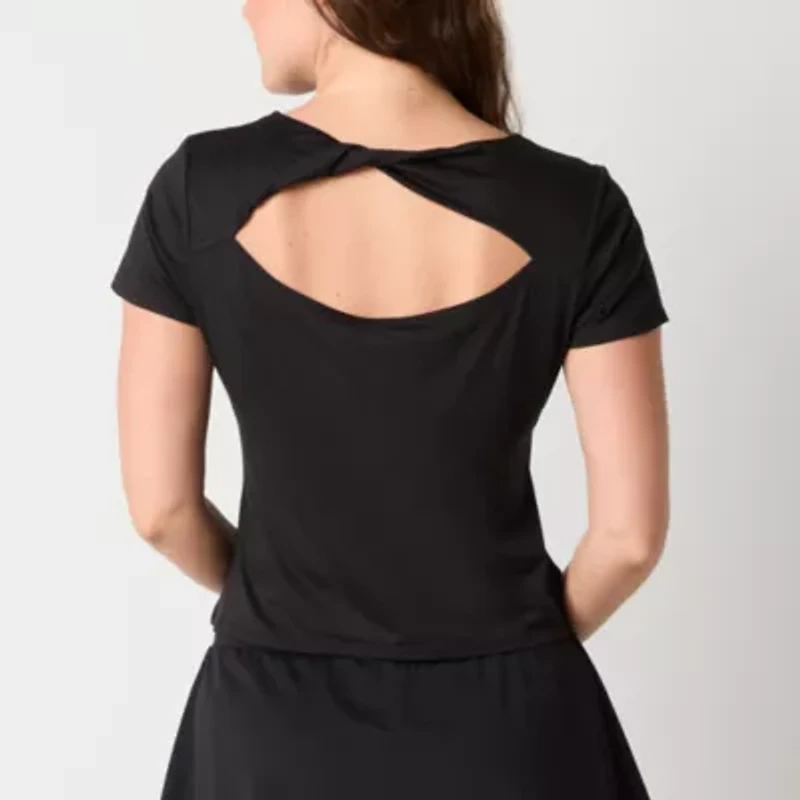 Xersion Everyday Womens Crew Neck Twist Back Short Sleeve T-Shirt