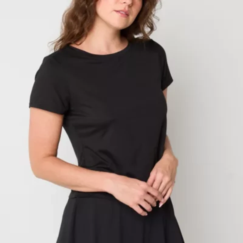 Xersion Everyday Womens Crew Neck Twist Back Short Sleeve T-Shirt