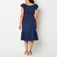 St. John's Bay Womens Short Sleeve Midi A-Line Dress