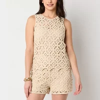 a.n.a Womens Short Sleeve Crochet Top