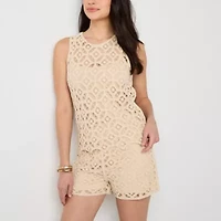 a.n.a Womens Short Sleeve Crochet Top
