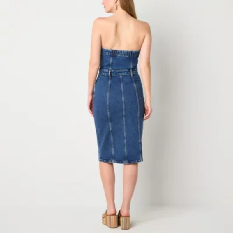 a.n.a Womens Strapless Denim Column Dress