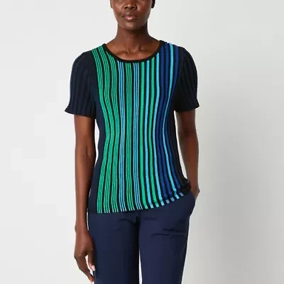 Liz Claiborne Womens Crew Neck Short Sleeve Pullover Sweater