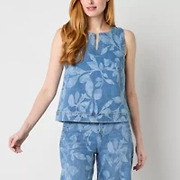 Liz Claiborne Womens Split Crew Neck Sleeveless Shell