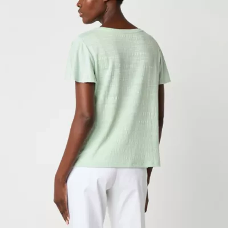 Liz Claiborne Womens Crew Neck Short Sleeve Blouse