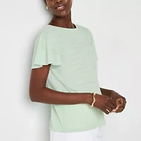 Liz Claiborne Womens Crew Neck Short Sleeve Blouse