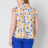 Liz Claiborne Womens Sleeveless Cap Sleeve Regular Fit Plus Button-Down Shirt