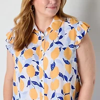 Liz Claiborne Womens Sleeveless Cap Sleeve Regular Fit Plus Button-Down Shirt