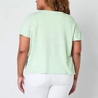Liz Claiborne Womens Boat Neck Short Sleeve Plus Blouse