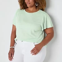 Liz Claiborne Womens Boat Neck Short Sleeve Plus Blouse