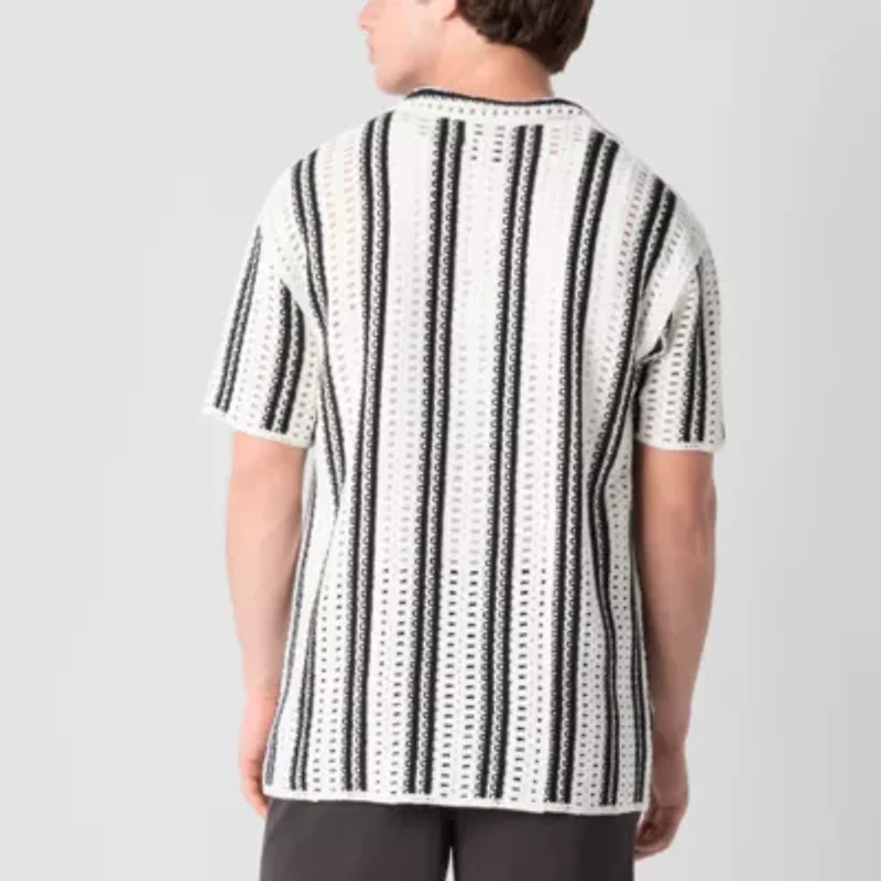 Arizona Mens Short Sleeve Button Front Sweater
