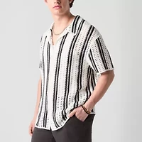 Arizona Mens Short Sleeve Button Front Sweater