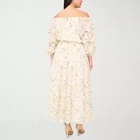 Sam And Jess Womens Off The Shoulder 3/4 Sleeve Floral Fit + Flare Dress Plus