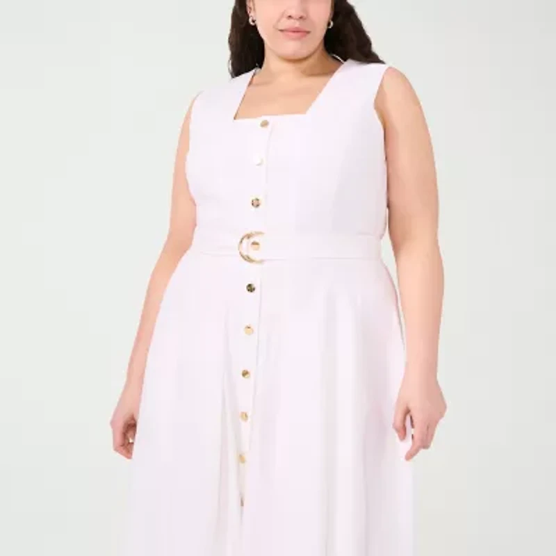 Sam And Jess Womens Sleeveless Midi Plus Fit + Flare Dress