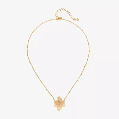 Bijoux Bar Delicates Womens White Glass Flower 16 Inch Pendant Necklace