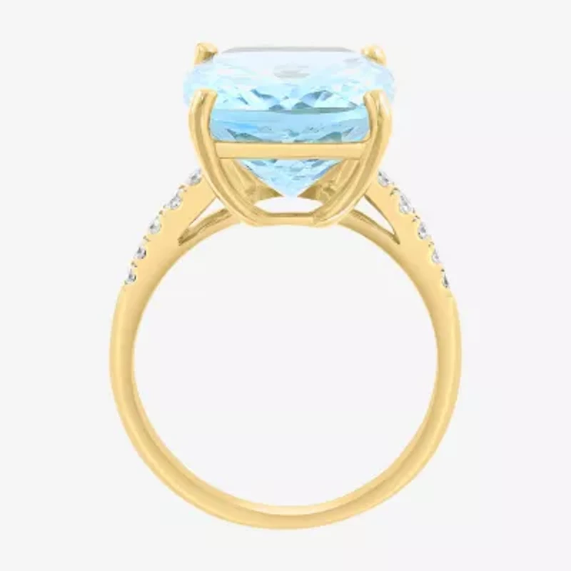 Effy Final Call (H-I / I1-I2) Womens 1/5 CT. Genuine Blue Topaz 14K Gold Cushion Side Stone Cocktail Ring