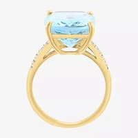 Effy Final Call (H-I / I1-I2) Womens 1/5 CT. Genuine Blue Topaz 14K Gold Cushion Side Stone Cocktail Ring