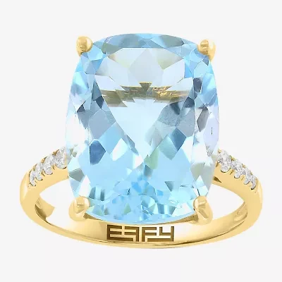 Effy Final Call (H-I / I1-I2) Womens 1/5 CT. Genuine Blue Topaz 14K Gold Cushion Side Stone Cocktail Ring