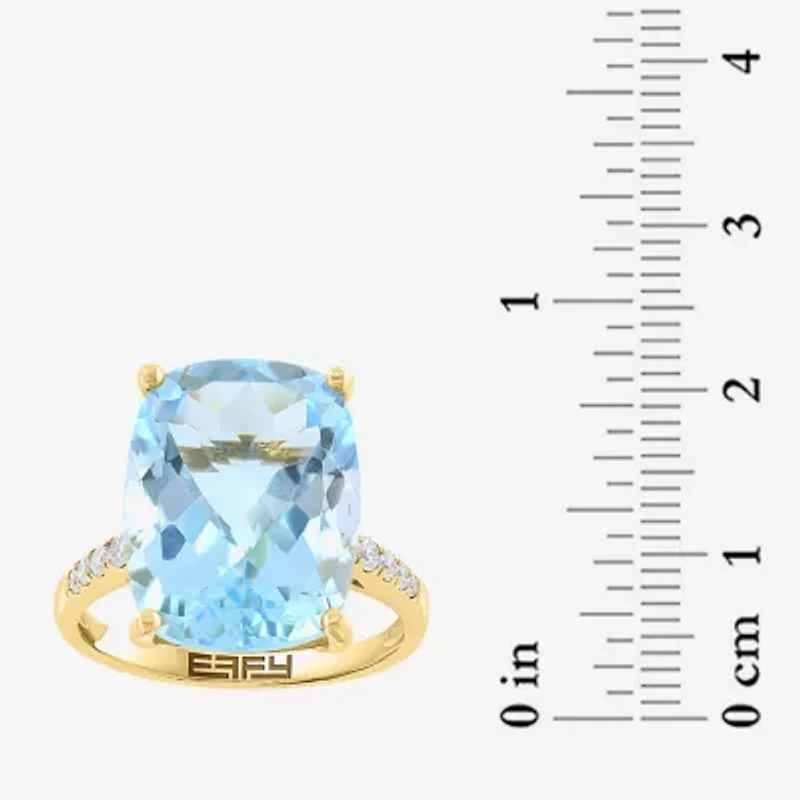 Effy Final Call (H-I / I1-I2) Womens 1/5 CT. Genuine Blue Topaz 14K Gold Cushion Side Stone Cocktail Ring