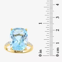 Effy Final Call (H-I / I1-I2) Womens 1/5 CT. Genuine Blue Topaz 14K Gold Cushion Side Stone Cocktail Ring