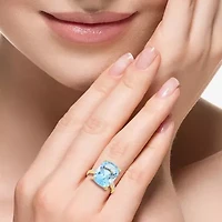 Effy Final Call (H-I / I1-I2) Womens 1/5 CT. Genuine Blue Topaz 14K Gold Cushion Side Stone Cocktail Ring