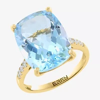 Effy Final Call (H-I / I1-I2) Womens 1/5 CT. Genuine Blue Topaz 14K Gold Cushion Side Stone Cocktail Ring